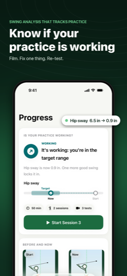 GolferAI progress screen showing whether the golfer's practice is working