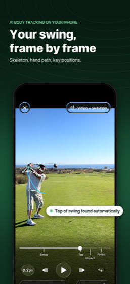 Swing measurements across setup, backswing, top, downswing and finish