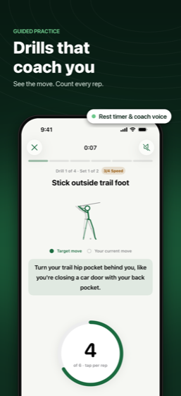 Guided drill with rep counter and rest timer